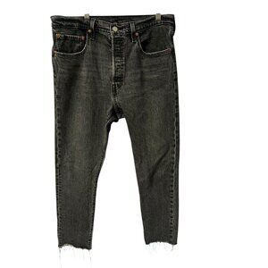 Levis 501 Original Fit Black Button-Fly Distressed Denim Jeans, ANKLE, BEACH BUM